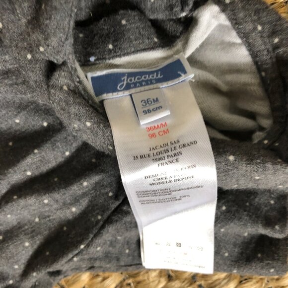Jacadi Girls grey cotton polkadot dress with collar 36M - Picture 2 of 3